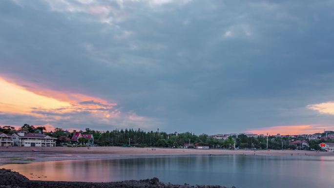 青岛八大关夕阳晚霞日落老城区延时