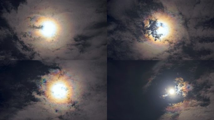 月亮使云彩五彩缤纷，像彩虹