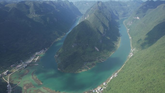 4K航拍河池东兰红水河第一湾山水风光