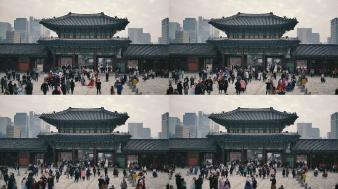 人群前往韩国首尔的庆博宫。