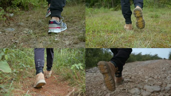 男子走路脚步特写 多种场景多道路走路