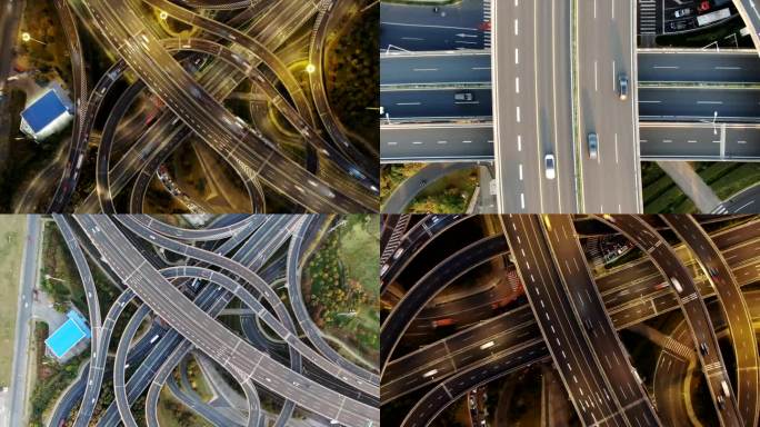 城市交通高架桥航拍日转夜延时摄影