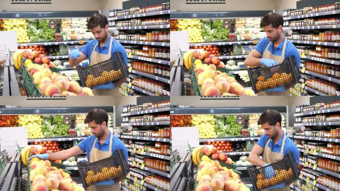 超市员工安排新鲜水果