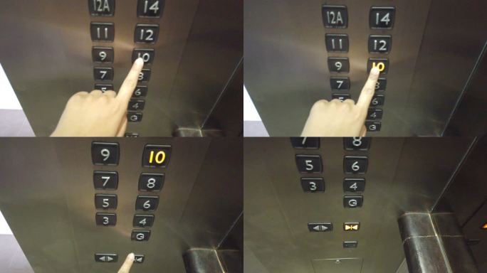 用手指按下10楼电梯的关闭按钮