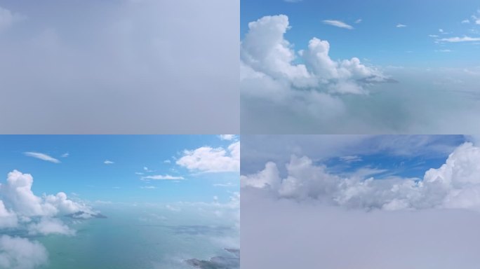 【5K】高空上升穿云航拍白云大海
