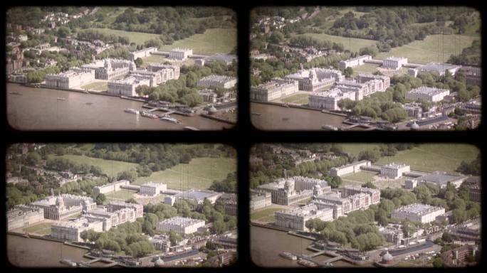 英国伦敦格林威治公园旧电影鸟瞰图。4公里