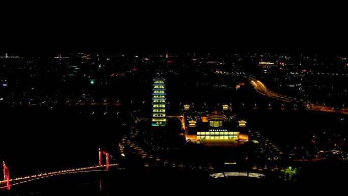 扬州城市夜景航拍三湾瘦西湖运河东关古渡