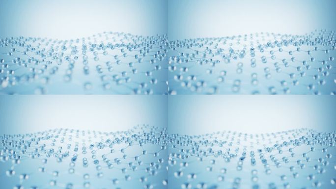 透明六边形分子材料结构循环动画3D渲染