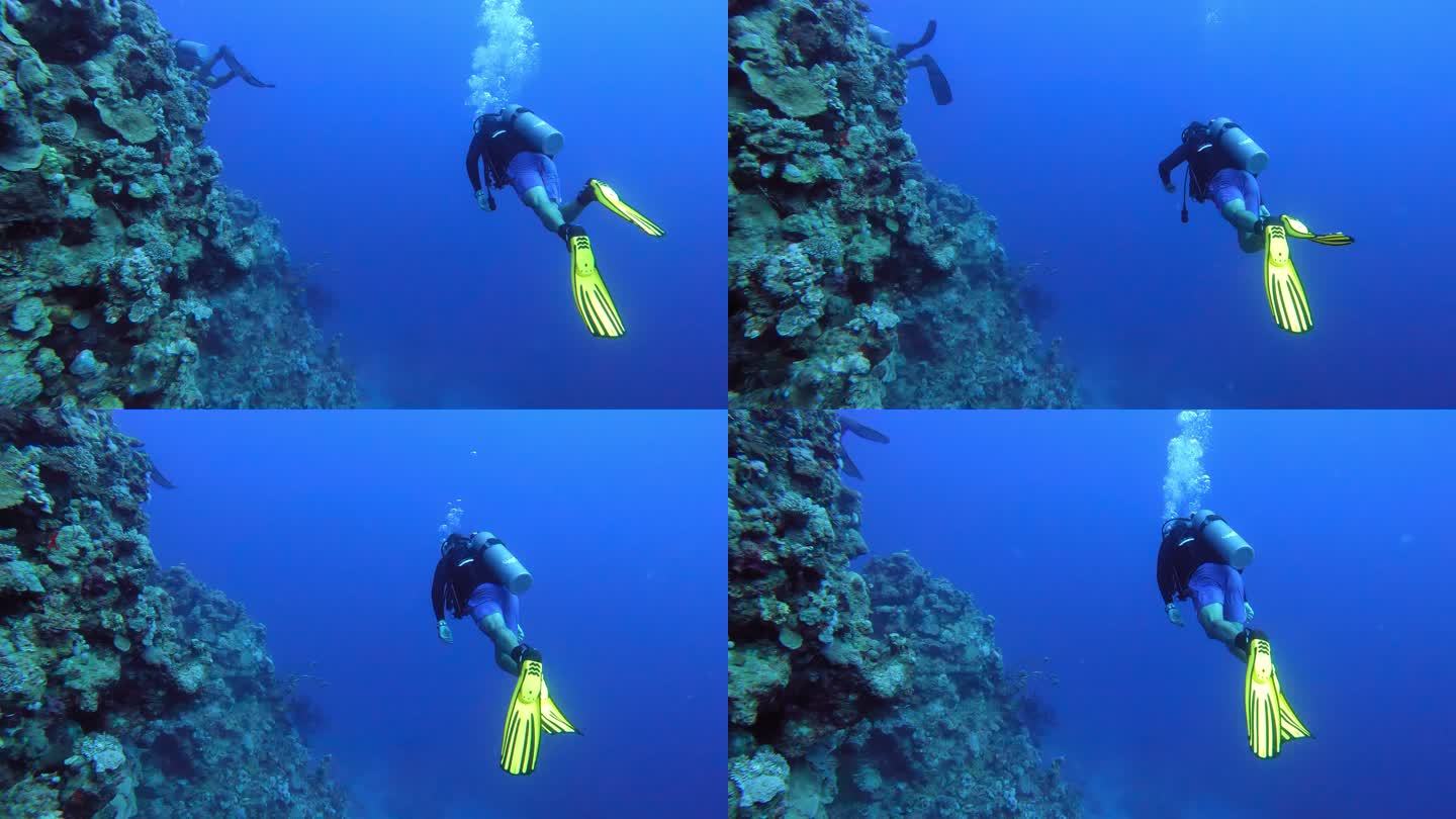 一名男子在海洋中潜水的4k视频片段