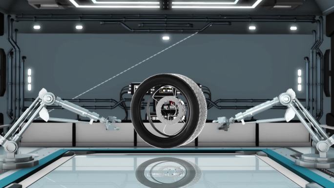 未来科技工厂机械手臂制造轮胎素材