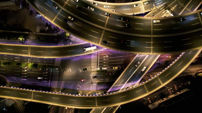 夜间城市交通高速公路立交桥车流灯光亮化