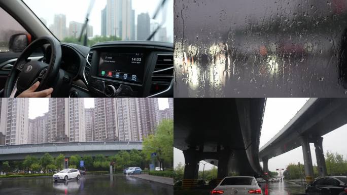 雨天城市行车开车下雨