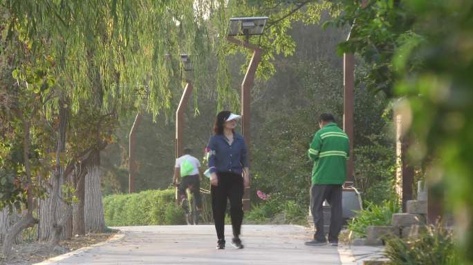 公园跑步晨练绿色家园骑车骑行白鹭游艇运河