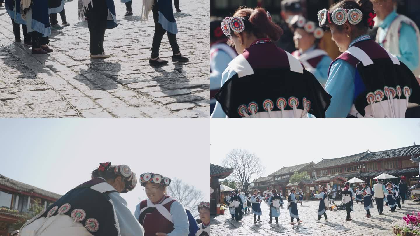 丽江古城少数民族跳舞