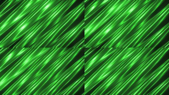 绿色闪光彩色窗帘背景无限循环，动感明亮的灯光和闪烁的粒子，皮尤波浪形曲面持续反射背光