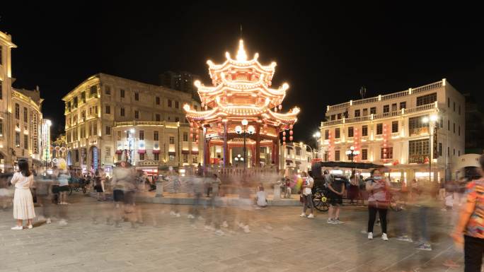 汕头小公园夜景人流延时视频