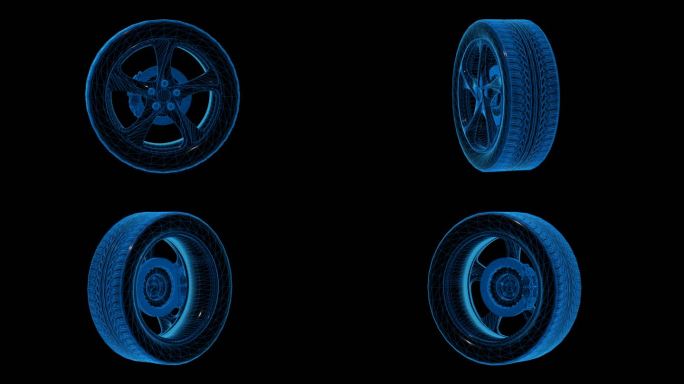 蓝色科技线条汽车轮胎透明通道素材