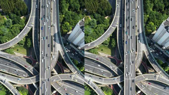 繁忙的道路交叉口城市规划绿化交通车流