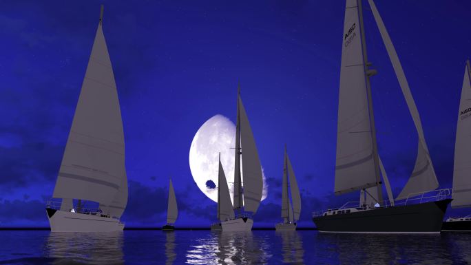 夜晚海洋 航行船只