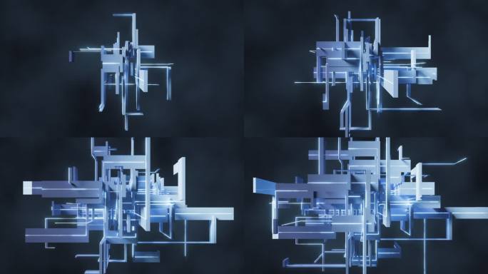 电子科技感线条几何体3D渲染