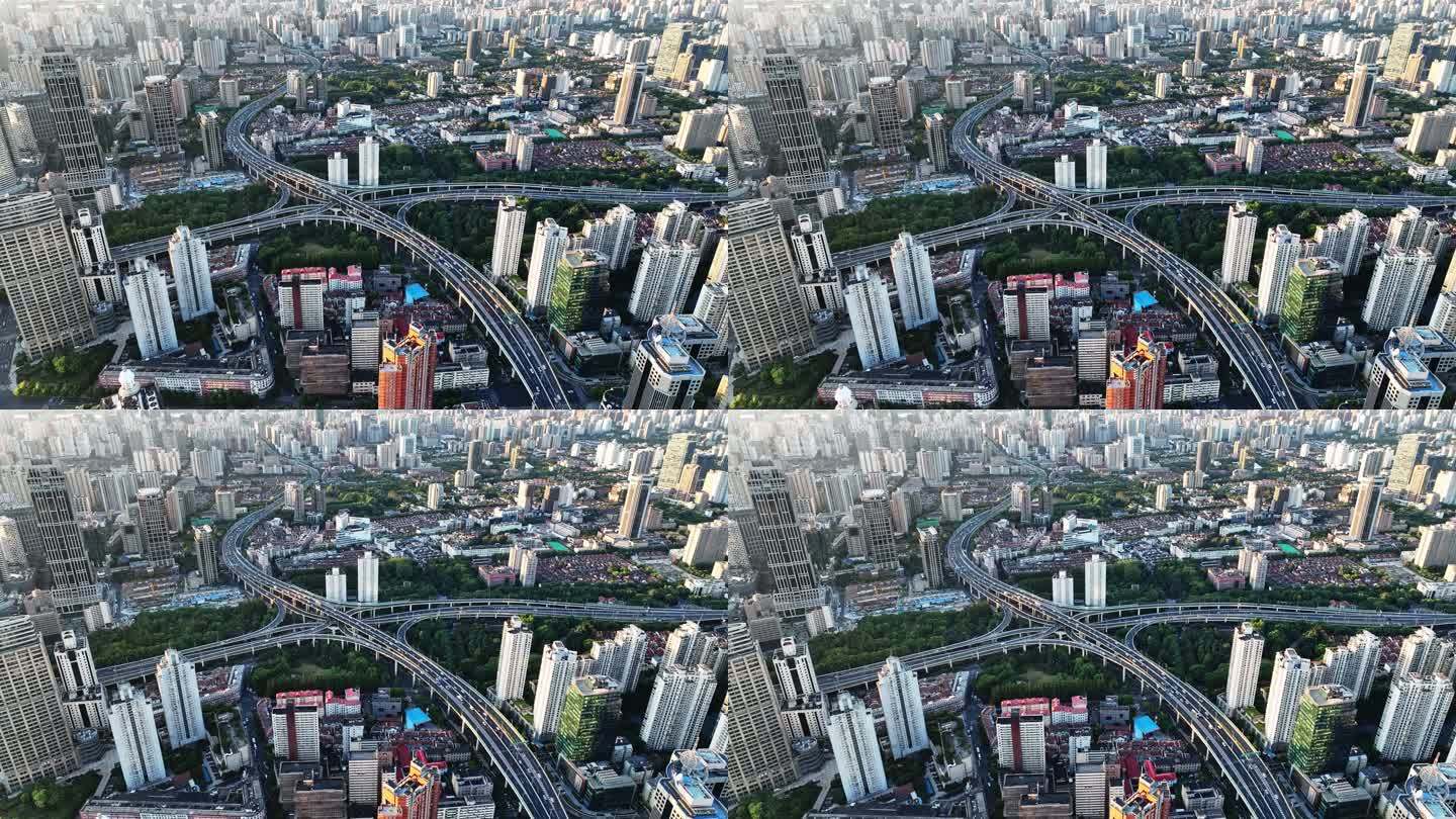 上海城市高架延安高架交通日出航拍