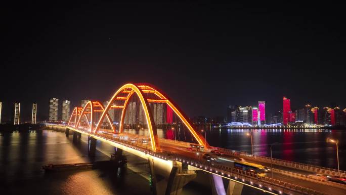 湖南长沙福元路大桥延时日夜航拍