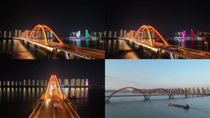 湖南长沙福元路大桥延时日夜航拍