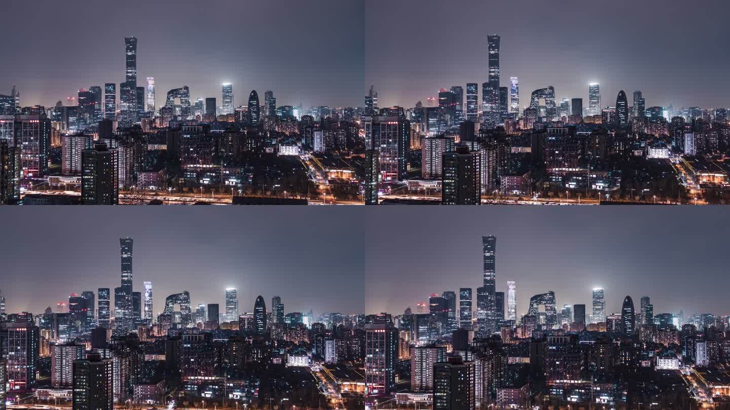 北京天际线和市中心夜间T/L ZI鸟瞰图/中国北京