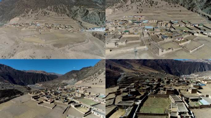 西藏藏北高原藏式传统民居秋季航拍4K