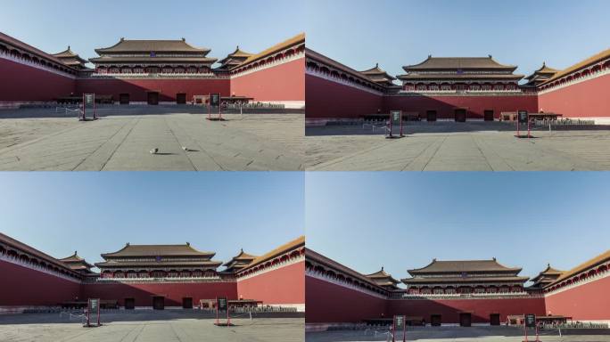 中国北京，2016年3月21日：子午门建筑（紫禁城的一部分）和天空，中国北京