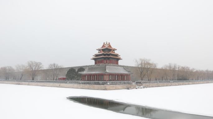 雪中的北京紫禁城角楼