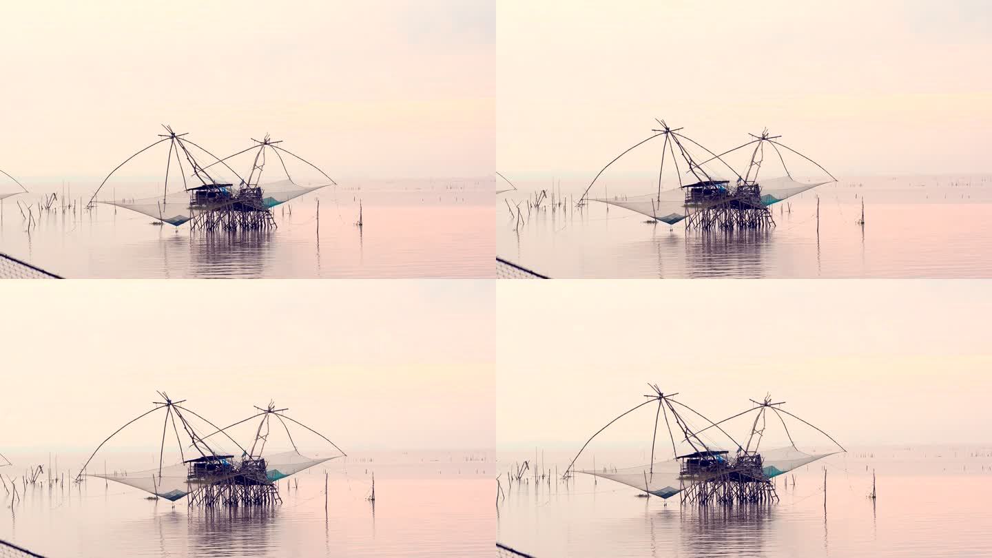 泰国Pak Pra村的泰国式捕鱼陷阱