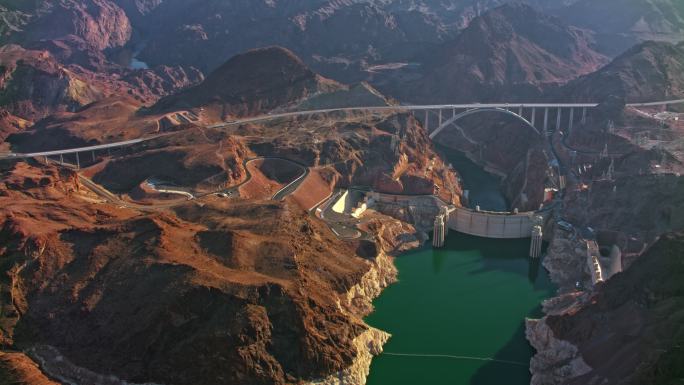 美国科罗拉多河黑峡谷空中胡佛大坝