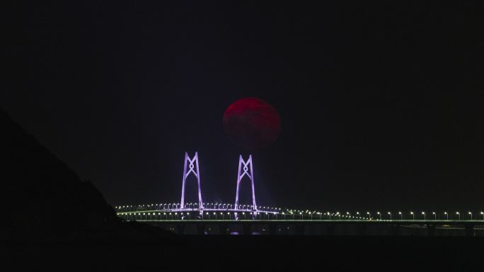 港珠澳大桥中国结 红月 月出 延时 4k