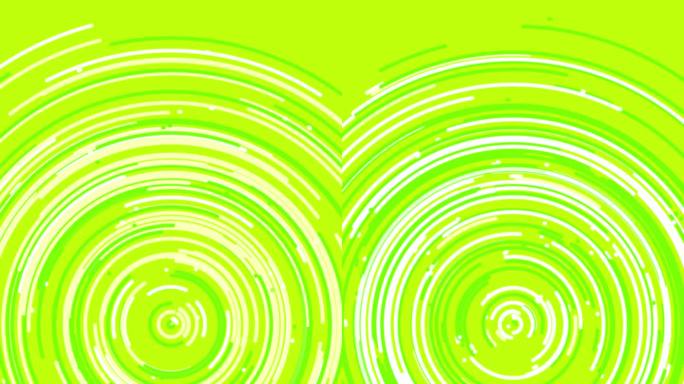 霓虹绿背景上的彩色圆圈看起来像一张旋转的唱片