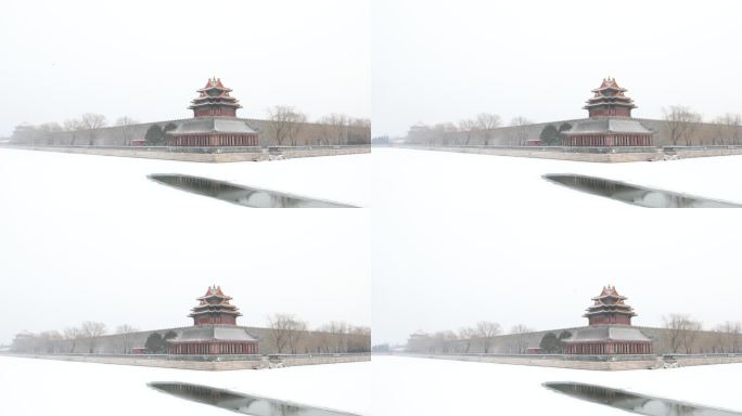 雪中的北京紫禁城角楼
