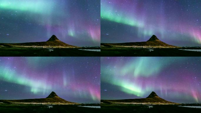 高清延时：冰岛科克朱菲尔的北极光