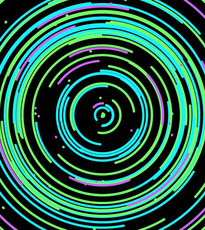 黑色背景上的环形彩色霓虹灯圆圈，看起来像一张旋转的唱片