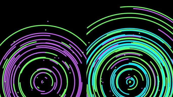 黑色背景上的环形彩色霓虹灯圆圈，看起来像一张旋转的唱片