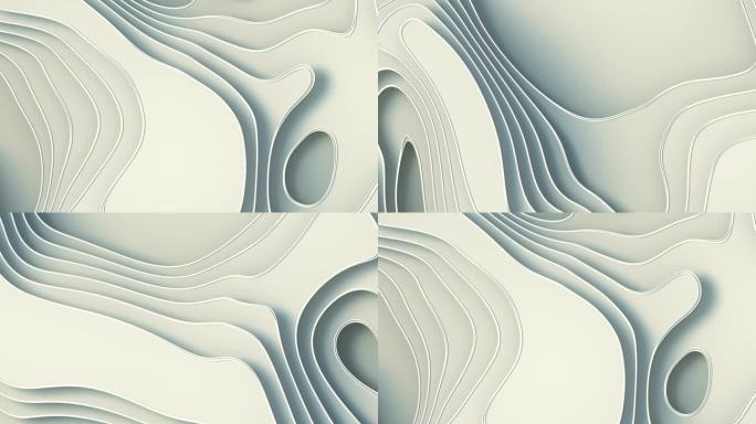 波浪弯曲白色抽象背景表面。三维渲染数字循环动画。高清分辨率
