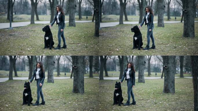 女人和她的Cane Corso狗