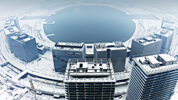 原创城市雪景 冬日郑州雪景航拍4K