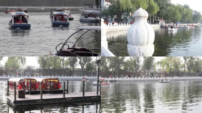 什刹海风景湖上划船公园划船荡起双桨湖水