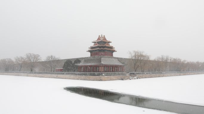 雪中的北京紫禁城角楼