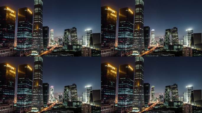 北京天际线和市中心夜间T/L鸟瞰图/中国北京
