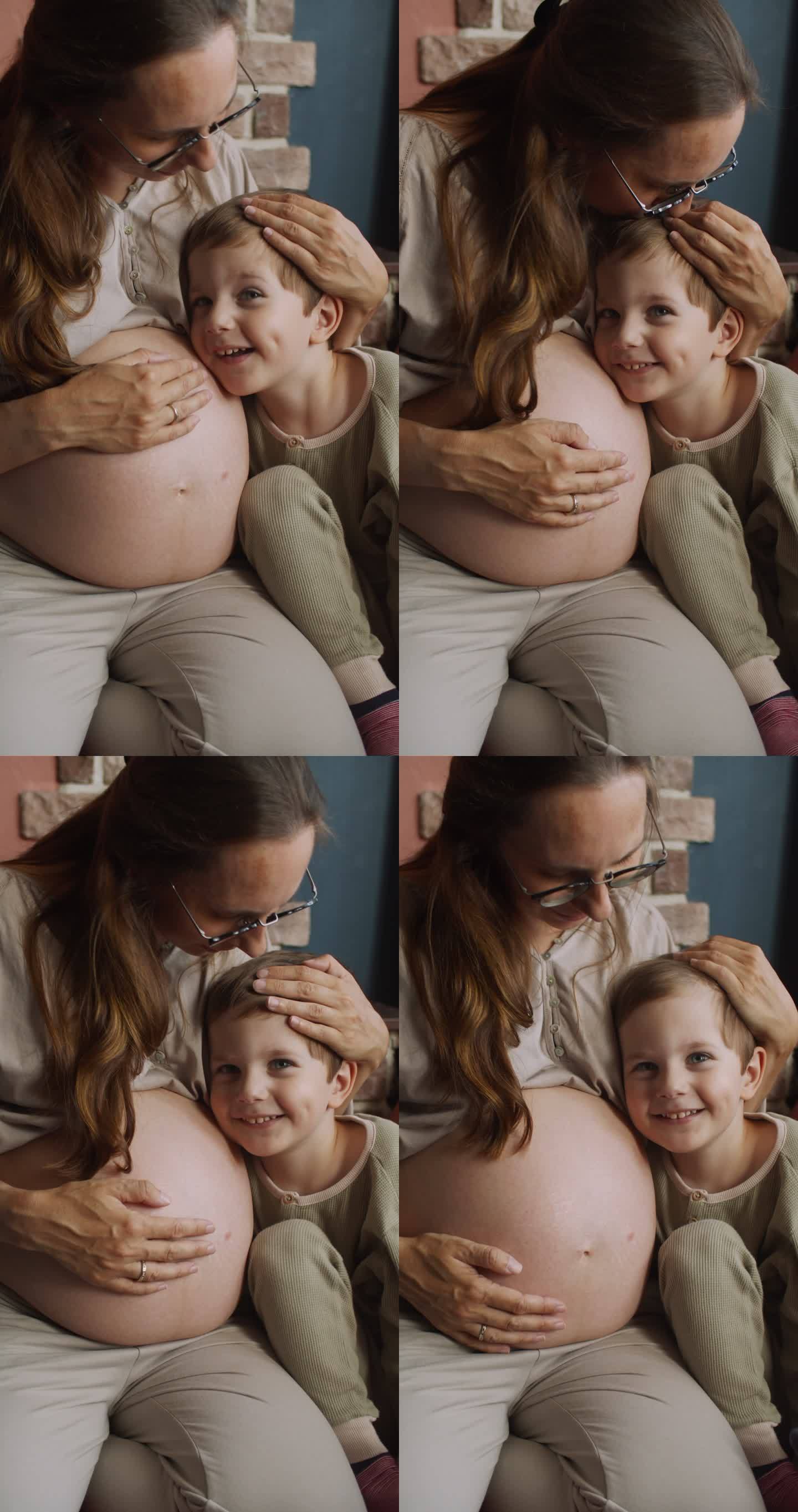 小男孩和他怀孕的母亲