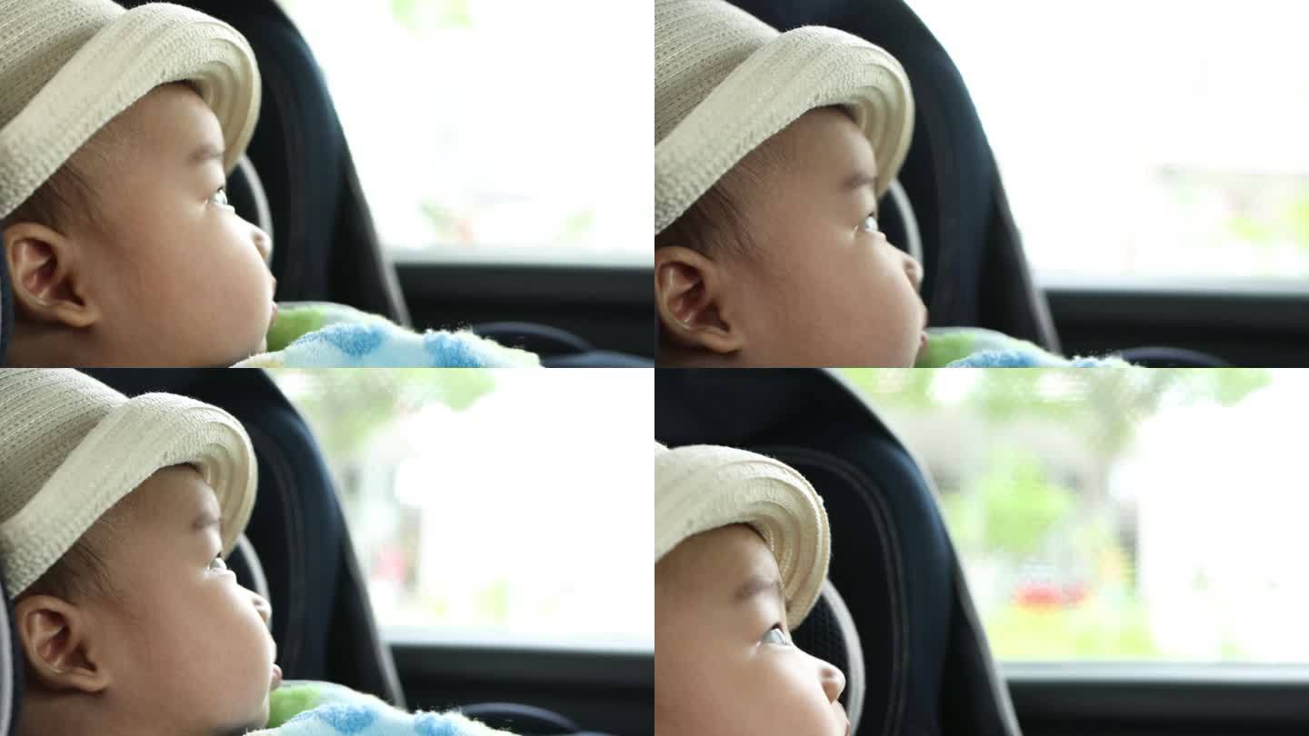 车里的亚洲男婴宝宝萌宝萌娃好奇乖巧出行外