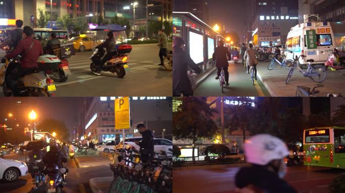 西安未央区城市夜景路上骑行人群视频素材