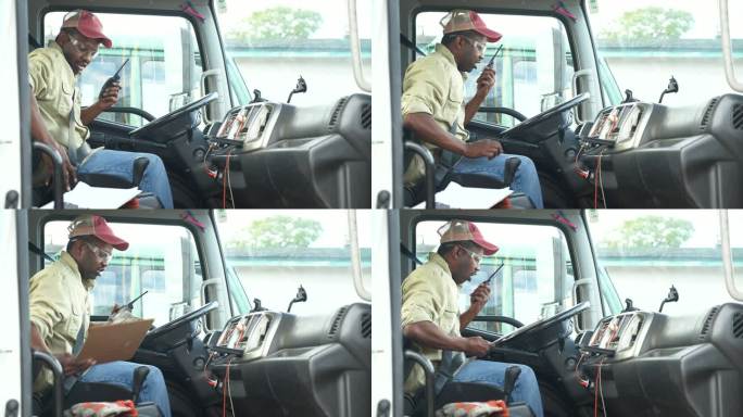 非裔美国卡车司机系好安全带