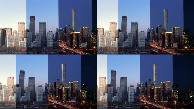 北京天际线和市中心日夜鸟瞰图/中国北京